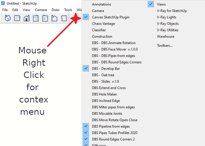 sketchup toolbars context menu